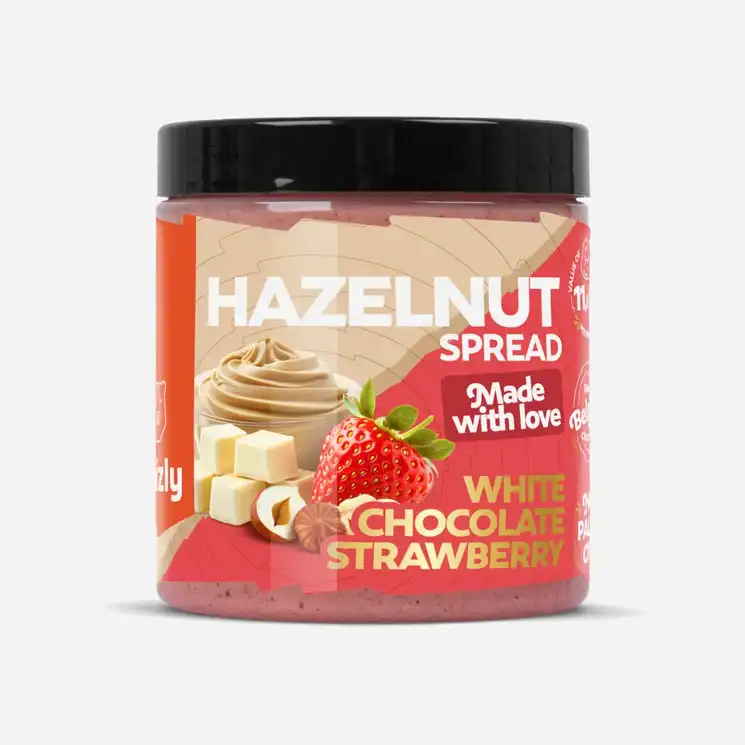 Krem z orzechów laskowych z białą czekoladą i truskawkami